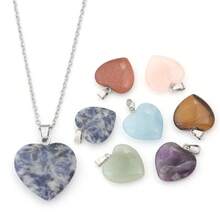 1pc Natural Heart-Shaped Stone Pendant, DIY Necklace Beads Accessory - Multicolor - Heart Shape - View 6