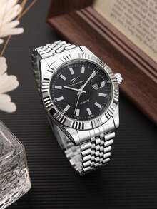 Reloj de cuarzo para hombres RICECGO, correa de acero inoxidable, estilo clásico de negocios con función de calendario, adecuado para uso diario, regalo ideal para cumpleaños y vuelta al colegio - Plateado - Ver 9