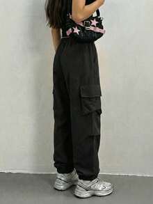 1件装男童/青少年休闲工装裤，简约时尚直筒裤，带口袋，适合春、夏、秋、冬四季穿着。 - 黑色 - 查看 3