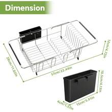 STOZLEE 316 Stainless Steel Sink-Side Dish Rack, Expandable Stainless Steel Kitchen Countertop Drainer, Suitable For Drying Dishes Inside The Sink: Above-Sink Drying Rack With Cookware Storage, Featuring A Dish Rack And Cup Holder, Silver/Black - 銀色 - 查看 3