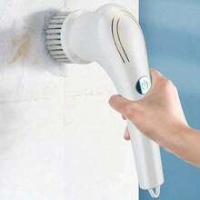 1pc Effortless Cleaning Tool! Electric Design With Brush Head Button, Easy To Handle Stubborn Stains With Home Cleaning Brush, Super Convenient For Bathroom And Kitchen Cleaning Home Cleaning Party Cleaning Valentine'S Day Valentines Cleaning Supplies - White - View 5