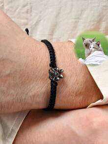 Customized New Projection Bracelet, Stainless Steel Round Photo Bracelet, Customized Colorful Woven Projection Bracelet, Adjustable, Christmas Gift - Dog Paw - Silver - View 5