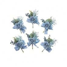 Dusty Blue Rose Boutonniere For Men,Set Of 6,Groomsmen Groom Boutonnieres For Wedding Corsage Ceremony Anniversary, Formal Dinner Party, Fall Vintage Rustic Marriage Prom Flower,6pcsBlueBoutonnieres - 6個藍色胸花 - 查看 1