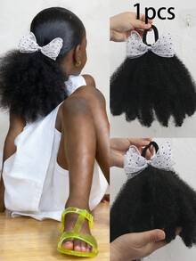 1 chiếc tóc giả phồng mềm mại dễ thương 4 inch cho bé gái, có nơ len và dây chun, kiểu tóc đuôi ngựa xoắn, phong cách Afro Kinky Marley Bouncy. - Màu đen tự nhiên - Xem 12