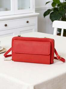 Women's Minimalist Blocking Crossbody Wallet & Phone Bag With Wristlet & Adjustable Shoulder Strap Solid Color Flap Phone Wallet Fashion Multifunctional Faux Leather Zipper With Card Slots For Birthday Gift On Valentine Day For Gift For Lady For Female White-Collar Workers Present (Black) Compatible With Iphone Bag Pouch Phone Robber For Women Wallet Purse Wallet - Multicolor - View 7