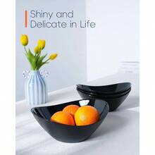 66 OZ Salad Bowl Set Of 2, Opal Glass 10 Inch Lightweight Serving Dishes Salad, Fruit, Kitchen Microwave Dishwasher , Oval Shape White - 43盎司 - 4個裝沙拉碗 + 黑色 - 查看 3