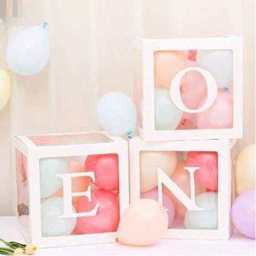 Caja de globo blanco de 25 cm con número "1", caja transparente para decoración de fiesta de cumpleaños, decoración de revelación de género con 26 letras de A a Z B-A-B-Y, caja de globos, suministros de decoración de cumpleaños, creación de ambiente, decoración de fiesta de celebración