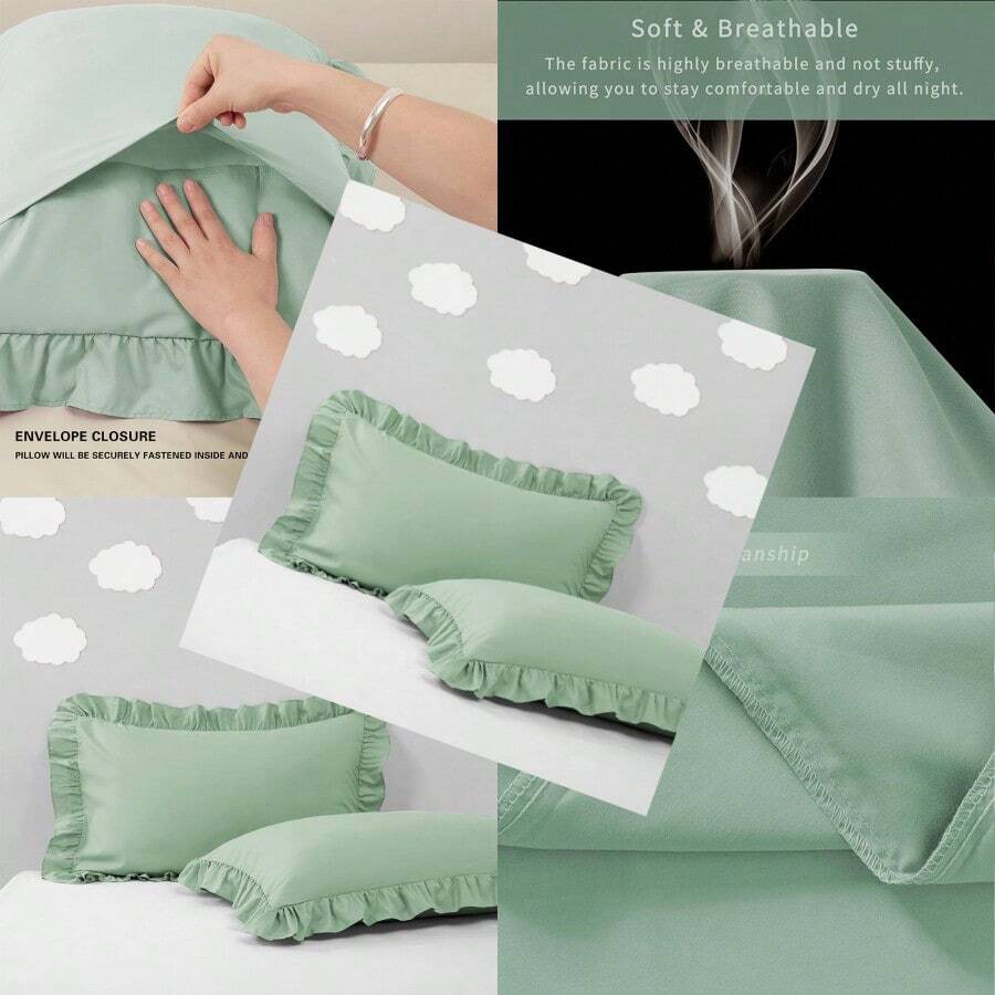 2 Pack Small Pillowcases 14x20 Inches Light Green Pillow Case Microfiber Ruffled Pillow Shams Soft Breathable And Non Shrinking Envelope Ruffle Pillowcases - Light Green - View 1