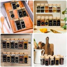 Soontrans-Lokale Gewürzdosen quadratisch 120 ml Gewürzdosen-Set mit 12 Stück, Holzdeckel mit Gewürzetiketten, Streueinsatz + weißer Kreidestift zum Beschriften, Silikon-Trichter + Reinigungsbürste