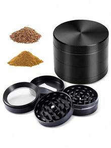 四层手动香料研磨器，不锈钢和锌合金材质 - 手摇式香料研磨器，适用于胡椒粒、丁香、孜然及各种厨房香料，轻巧设计，便于收纳或户外烹饪露营，黑色金属