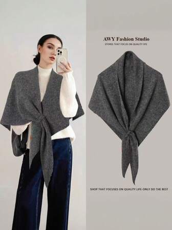 1 st damsjal - överdimensionerad stickad poncho, mjuk kashmirsjal, enfärgad sjal, lämplig för aftonklänningar, elegant damsjal, mjuk koftatröja med öppen framsida, lämplig för vår, höst och vinter, triangelspännessjal, trendig och varm accessoar, 73*30 tum