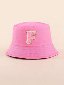 Mũ tai bèo cổ điển màu trơn có chữ cái, kiểu dáng thời trang, đa năng, phù hợp cho bé gái 3-8 tuổi, dùng được cả bốn mùa. - Hồng - Xem 13