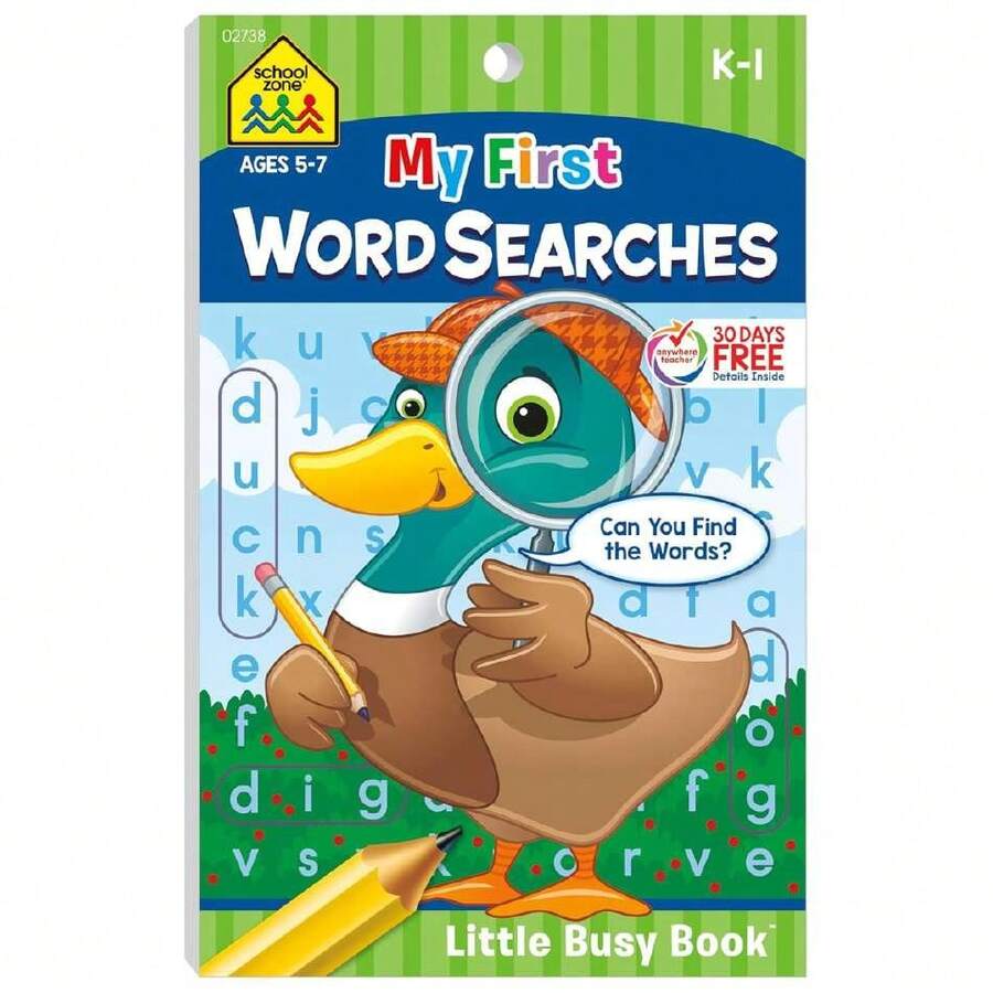 School Zone My First Word Searches Workbook: 48 Pages, Kindergarten, 1st Grade, Activity Pad, Search & Find, Word Puzzles, Ages 5 to 7 (Little Busy Book Series),37412727 - Multicolor - Ver 1