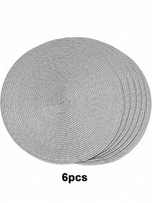 4/6pcs Handwoven Gray PP Round Placemats, Heat-Resistant Coasters, Decorative Mats, Best Selling, Multiple Colors Available, Suitable For Birthday, Christmas, Housewarming, Celebration, Holiday Party, Family Gathering, Etc. (38cm Size For Large Tables, 30cm Size For Small Tables, Also 12cm Cute Coasters Available) - Light Grey - View 12