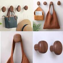 XGKGancos de Madera para Aigos 4  ooks Percero de Madera Ganco de Madera de Un Cono Montado En Pared Percero de Pared Rústico para Sala de Estar Aigos Colgantes Soreros - Se muestra - Ver 6