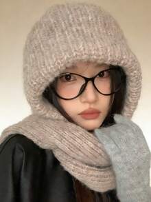 1件套女士纯色围脖和帽子套装，加厚保暖拉法帽，休闲百搭