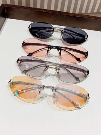 1 paire de lunettes de mode rétro ovales sans monture pour femmes, convient pour la tenue quotidienne, la décoration de fête, les voyages en extérieur, les vacances à la plage