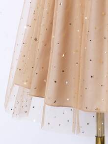 女童优雅缎面亮片网纱公主裙，适合春夏穿着 - 彩色 - 查看 6