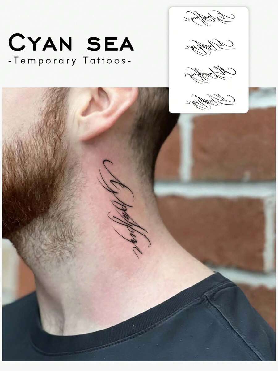 1pc Waterproof, Sweat-Proof, Non-Reflective Temporary Tattoo Sticker, Cool Sexy English Artistic Tattoo Sticker In European And American Style, Suitable For People For Daily Use, Lasts 3-5 Days - Black - View 1