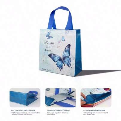 Bộ 4/12 túi tote vải không dệt họa tiết bướm, 4 màu sắc để lựa chọn, túi đựng quà tặng trang nhã, túi mua sắm đa năng cho các buổi họp mặt gia đình, tiệc sinh nhật, phù hợp cho Ngày Valentine, Ngày của Mẹ, Lễ Tạ ơn và các ngày lễ khác.