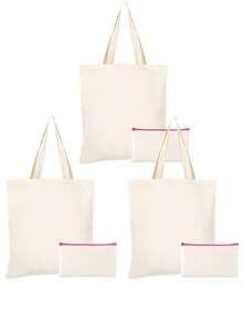 2pcs/Set, Large Capacity Lightweight Blank Tote Bag & Zipper Pouch Combo Set, Suitable For DIY Cross-Stitch, Embroidery, Painting, Heat Transfer Printing, Multi-Purpose Shopping Bag, Book Bag, Stationery Organizer, Ideal For School, Party, Gym, Camping, Holiday Celebrations, Gifts - Multicolor - View 22