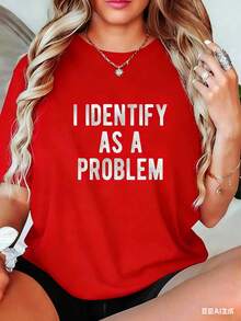 % Cotton I Identify As A Problem Funny Humor Joke Sarcastic Quote-Shirt Comfortable Cotton Short Sleeve-Shirt For Men And Women - 紅色 - 查看 3