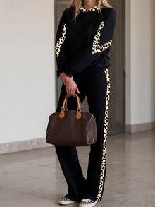 2 pièces Ensemble sweat-shirt à capuche à manches longues et imprimé léopard + pantalon décontracté taille haute pour femmes, convient pour les trajets quotidiens, les loisirs, les exercices légers, les sorties entre amis, au printemps/automne/hiver