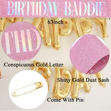 Birthday Baddie Sash For Women, "BIRTHDAY BADDIE" Sash With Colorful Foil For Girl, Happy Funny Birthday Decorations Baddie Accessories For Women Men Party Favors Supplies - Multicolor - View 11