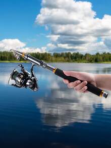 GOTURE 1pc Telescopic Fishing Rod, Carbon Fiber Spinning Ultra-Light Fishing Rod, Portable Retractable Handle, Suitable For Freshwater And Saltwater Fishing, Holiday Gift - Black - View 5