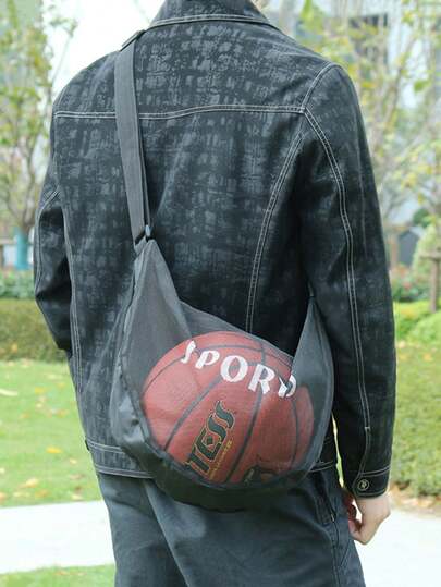 1 túi đựng bóng rổ/bóng chuyền/bóng đá, túi thể thao lưới đeo vai/đeo chéo dung tích lớn, unisex