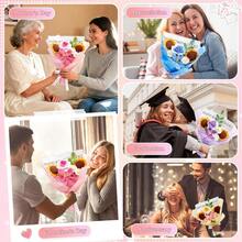 LAIDANLA Ramo de flores de ganchillo azul Crochet girasol margarita tulipan rosas regalo para mujeres aniversario graduacion dia de San Valentin cumpleaños ramos de flores de ganchillo para - Tulipán rosa, girasol - Ver 6