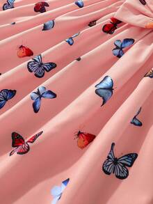 Sukienka dla młodej dziewczyny z nadrukiem motyla i krótkim rękawem na lato - Różowy - Zobacz 6