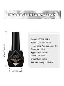 FOUR LILY 10ml Y2K Metallic Line Art Nail Polish Set, Gold & Silver Ultra-Bright Mirror Line Art Nail Gel, Semi-Permanent Line UV Nail Gel, Suitable For French Manicure, Home DIY Nail Art, Hair Salon, Women's Gift - 銀色 - 查看 9