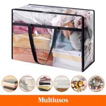 XGTLifewit 3 Piezas Bs para Guardar Ropa Tranrentes 60L Bs Almacenaje Ropa Pble de PVC Cajas Almacenaje con Asas Organizador Arma Para Mantas Ropa etes Muza Li - Transparente - Ver 4