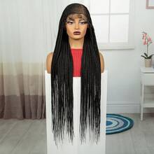 Luxurious Full Lace Synthetic Wig For Women - Elegant Black Braided Design, 150% Density, High-Temperature Fiber, Versatile Party Wear - 黑色 - 查看 6