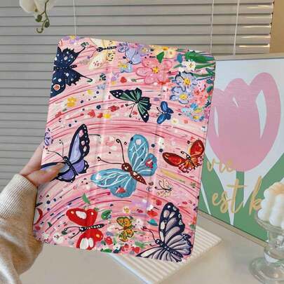 1pc Graffiti Butterfly & Flower Pattern 360° Rotating Flat Protective Case With Pen Slot, Suitable For Students And Office Workers, Compatible With 10.2 8/ Air 11/ Pro 13/ Pro 12.9/ 9.7/ Mini 6/7, MatePad 11.5"/10.4"/SE 11", Honor Pad V8 Pro 12.1"/8 12", Honor Pad X8, Pad 5/Pad 6S Pro/Pad 7/6