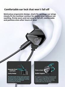 HP 3113 Wired In-Ear Headphones: 3.5mm Gold-Plated Connector, High-Resolution Audio, In-Line Microphone, Noise Cancellation For Gaming And Multimedia, Compatible With Mobile Phones, Computers, And Desktops. - Black - View 9