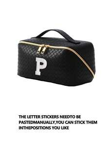 1个PU皮革化妆收纳包，字母图案，防水便携，AB水钻，仿珍珠字母拉链设计，新娘化妆包，化妆包，洗漱包，收纳袋，简约风格，可定制贴纸，旅行化妆包，女士浴室洗漱包（字母A~Z），送给妈妈的礼物，沙滩包，返校必备 - 彩色 - 查看 16