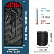 0 Degree Sleeping Bag For Adults - Cotton Flannel 4 Season Cold Weather Winter, XXL Big And Tall Camping Sleeping Bag With Compression Sack - Black-right-new - View 2