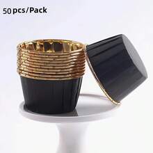 50pcs/Set Round Paper Cupcake And Muffin Baking Cups, 9 Assorted Colors, Make Baking Easier, Heat-Resistant Oil-Proof Aluminum Foil Baking Cups, Suitable For Weddings, Parties, Valentine's Day, Christmas, Halloween, Easter, Thanksgiving, Holiday Baking Supplies, Decorative Cupcake Liners. - Black - View 14