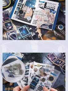 Cosmic Mystery Warm Gift Box, Ins Stationery Set, Vintage Aesthetic Tape, Stickers, Space & Planet Materials Paper Set - Multicolor - View 7