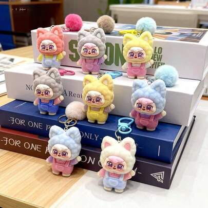 1个可爱卡通动物背包挂件 - 手机挂饰，毛茸茸的大耳朵和生动的表情，有粉色和多种颜色可选，毛绒材质，适合挂在背包、钥匙上，是送给女性和青少年的绝佳礼物（生日、情人节） - 单个挂件配饰，背包装饰，趣味设计，迷人挂件，钥匙链装饰，青少年配饰，难忘礼物，可爱粉丝必备