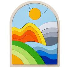 1pc Wooden Rainbow Pattern Cartoon Inlay Board Puzzle Arch Puzzle Board, Suitable For Boys And Girls Aged 3+ - Multicolor - View 13