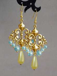 2pcs Classic Elegant Gold Metal Palace Baroque Teardrop Faux Pearl Pendant Earrings For Women, Gift For Party, Daily Wear - Gold - View 14