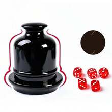 Copo de Dados de Madeira Lacada de Alto Brilho de Luxo, Tamanho Grande, Acompanha 5 Dados Orgânicos de 18mm, Diâmetro da Base 13,5cm, Altura 17cm, Adequado para KTV, Festas, Jogos Familiares, Mesas de Jogos, Adereços de Fotografia, Presentes de Feriados - Preto - Visão 2