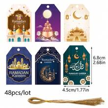 48pcs Moon Festival Party Decoration Hanging Tags, Party Atmosphere Props Star Castle Hanging Tags, Holiday Party Gift Packaging Labels Cards, Gift Decoration Supplies, Hanging Decor - Multicolor - View 13