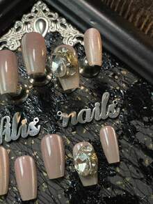 10pcs Short Coffin Acrylic Nail Kit,Pink Cat Eye Nails,Hand Inlaid With 3D Sparkling Nail Gemstone Accessories For Decoration,Cute Girl's Y2K Style Wearable Nail Art Set,Very Suitable For Women And Girl ToFestivals,Daily,Gatherings,PartiesWear,Comes With 1 Mini Nail File And 1Double-Sided Adhesive Label Nails Stuff - Pink - View 7