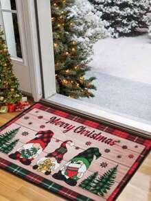 1/2 Peças Conjunto de Tapete de Cozinha de Natal, Tapete de Natal Alegre (Com Padrão de Gnomos e Árvore de Natal), Tapete de Cozinha de Natal, Tapete Lavável para Porta da Frente, Tapete Resistente a Manchas, Capacho de Poliéster 40*60cm/40*120cm, Suprimentos para Festa de Natal - Multicolorido - Visão 3