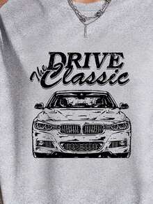 Vintage DRIVE Classic Model Print Women's Summer Loose Casual Round Neck Short Sleeve T-Shirt, Soft And Comfortable, Y2K Style, Suitable For Spring, Summer, Valentine's Day, Carnival, Party, Beach, Wedding, Gym, Elegant, Vacation - Grey - View 3