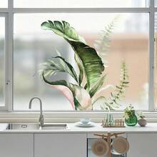 1片逼真绿色植物叶子窗贴，DIY可移除PVC自粘贴纸，适用于卧室、客厅、阳台和店铺门面春季装饰 - 彩色 - 查看 2